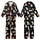 Cat Lovers' Adorable Seamless All-Over Black Background Whimsical White Tan Cartoon Cats & 'Cute Cat' Script Pattern Kid Satin Pajamas Set - 1