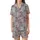 Whimsical Animal Lovers' Heather Grey Hand-Drawn Fluffy Highland Cow Flower Crown Fuchsia Pink Red Pattern Satin Short-Sleeve Pajamas Set - 2