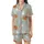 Baby Animal Lovers' Whimsical Illustrative Sleeping Baby Animals Pale Sage Green Pattern: Cow, Bear, Lamb, Bunny in Blue Checkered Pajamas Satin Short-Sleeve Pajamas Set - 2