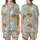 Baby Animal Lovers' Whimsical Illustrative Sleeping Baby Animals Pale Sage Green Pattern: Cow, Bear, Lamb, Bunny in Blue Checkered Pajamas Satin Short-Sleeve Pajamas Set - 1