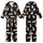 Cat Lovers' Whimsical Black Pattern with Tan & White Cartoon Cats, 'Cute Cat' Script, Pink Hearts Kid Satin Pajamas Set - 1
