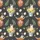 Whimsical Animal Lovers' Fluffy Brown Highland Cow Bunny Pink Bow Yellow Daisy Pastel Easter Egg Pattern on Dark Gray Satin Short-Sleeve Pajamas Set - 4