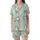 Cat Lovers' Whimsical Hand-Drawn White Cartoon Cats Light Mint Green Pattern Fish Bones Paw Prints Satin Short-Sleeve Pajamas Set - 2