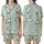 Cat Lovers' Whimsical Hand-Drawn White Cartoon Cats Light Mint Green Pattern Fish Bones Paw Prints Satin Short-Sleeve Pajamas Set - 1