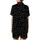 Cat Lovers' Minimalist White Outline Playful Cats Paw Prints Black Pattern Satin Short-Sleeve Pajamas Set - 3