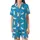 Cat Lovers' Whimsical White Cartoon Cats Azure Blue Pattern Yellow Butterflies Party Hats Satin Short-Sleeve Pajamas Set - 2