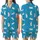 Cat Lovers' Whimsical White Cartoon Cats Azure Blue Pattern Yellow Butterflies Party Hats Satin Short-Sleeve Pajamas Set - 1