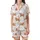 Whimsical Animal Lovers' Fluffy Highland Cow & Calf Watercolor Reddish-Brown & Lavender Wildflower Repeating Pattern Satin Short-Sleeve Pajamas Set - 2