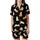 Cat Lovers' Whimsical Seamless Pattern: Playful Cartoon Cats, Tan & White Flat Outline Art with Pink Hearts on Black Satin Short-Sleeve Pajamas Set - 2