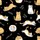 Cat Lovers' Whimsical Seamless Pattern: Playful Cartoon Cats, Tan & White Flat Outline Art with Pink Hearts on Black Satin Short-Sleeve Pajamas Set - 4