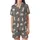 Black Outline Cartoon Cats, Tan White Brown Spots, Pink Cheeks. 'Cute Cat' Text on Grey. Satin Short-Sleeve Pajamas Set - 2