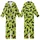 Cat Lovers' Vibrant Lime Green Playful Black Cat Silhouettes Flat Cartoon Pattern with Blue Eye Accent Kid Satin Pajamas Set - 1