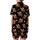 Festive Cat Lovers' Whimsical Santa Sleigh Cute Cartoon Cats White Grey Tan Golden Paw Prints Twinkling Stars Deep Black Pattern Satin Short-Sleeve Pajamas Set - 3