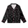 Cat Lovers' Minimalist White Line Art Playful Cats & Heart Paw Print Seamless Pattern on Black Kid Satin Pajamas Set - 2