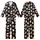 Kawaii Style Enthusiasts' Playful Hand-Drawn Cartoon Cats, Pink Hearts, White Grey Brown Peach on Black Kid Satin Pajamas Set - 1