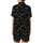 Black Cat Lovers' Neon Pop Whimsical Black Cat Seamless Pattern Electric Blue Pink Yellow Green White Outlines Satin Short-Sleeve Pajamas Set - 3
