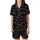 Black Cat Lovers' Neon Pop Whimsical Black Cat Seamless Pattern Electric Blue Pink Yellow Green White Outlines Satin Short-Sleeve Pajamas Set - 2