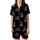 Cat Lovers' Cute Cartoon Grumpy Black Cats All-Over Pattern Golden Yellow Eyes White Mugs Satin Short-Sleeve Pajamas Set - 2