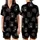 Cat Lovers' Cute Cartoon Grumpy Black Cats All-Over Pattern Golden Yellow Eyes White Mugs Satin Short-Sleeve Pajamas Set - 1