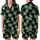 Cat Lovers' Playful Plump Minimalist Black Muted Green Cartoon Cats Forest Green Repeating Pattern Satin Short-Sleeve Pajamas Set - 1