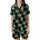 Cat Lovers' Playful Plump Minimalist Black Muted Green Cartoon Cats Forest Green Repeating Pattern Satin Short-Sleeve Pajamas Set - 2