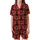 Cat & Ramen Enthusiasts' Whimsical Black Cat Ramen Bowl Red Black Buffalo Plaid Love Kanji Graphic Satin Short-Sleeve Pajamas Set - 2