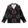 Cat Lovers' Black Minimalist Winking Cat Face Pink Cheeks Scattered Repeat Pattern Kid Satin Pajamas Set - 2