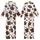 Pattern Lovers' Fluid Organic Dark Brown Cow Print Style on Crisp White Kid Satin Pajamas Set - 1