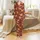 Highland Cow Lovers' Whimsical Flat Art Highland Cattle Thistle Heather Seamless Pattern Deep Crimson Red & Creamy Gold Satin Pajamas Set - 2