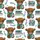 Whimsical Animal Lovers' Fluffy Highland Cow Boba Tea Lavender Caramel Teal Distressed Text Pattern Kid Satin Pajamas Set - 4