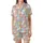 Cat Lovers' Kawaii Pastel Pink Blue Yellow Cat Crowd Seamless Pattern Satin Short-Sleeve Pajamas Set - 2