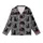Cat Lovers' Whimsical Black Cat Silhouette Repeating Pattern Tiny Hearts White Dot Eyes Heather Dark Grey Kid Satin Pajamas Set - 2