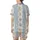 Pastel Dreamers' Whimsical Hand-Drawn Sleeping Cats Pink Bows Blue Flowers Cupcakes Soft Pastel Blue Off-White Knit Bands Satin Short-Sleeve Pajamas Set - 3