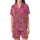 Whimsical Style Fans' Fluffy Brown Baby Highland Cow Leopard Bow Fuchsia Pink Illustrative Pattern Satin Short-Sleeve Pajamas Set - 2