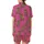 Whimsical Style Fans' Fluffy Brown Baby Highland Cow Leopard Bow Fuchsia Pink Illustrative Pattern Satin Short-Sleeve Pajamas Set - 3