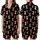 Animal Lovers' Whimsical Fluffy Highland Cow Calves Repeating Pattern with Leopard Print Bows on Black Satin Short-Sleeve Pajamas Set - 1