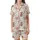 Highland Cow Lovers' Whimsical Watercolor Shaggy Brown Cow Dusty Rose Peach Yellow Green Floral Pattern Satin Short-Sleeve Pajamas Set - 2