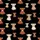 Animal Lovers' Whimsical Fluffy Highland Cow Calves Repeating Pattern with Leopard Print Bows on Black Kid Satin Pajamas Set - 4