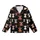 Animal Lovers' Whimsical Fluffy Highland Cow Calves Repeating Pattern with Leopard Print Bows on Black Kid Satin Pajamas Set - 2