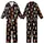 Animal Lovers' Whimsical Fluffy Highland Cow Calves Repeating Pattern with Leopard Print Bows on Black Kid Satin Pajamas Set - 1