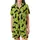 Cat Lovers' Vibrant Lime Green Playful Black Cat Silhouettes Flat Cartoon Pattern with Blue Eye Accent Satin Short-Sleeve Pajamas Set - 2