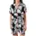 Cat Lovers' Illustrative Whimsical White Blue-Grey Black Tuxedo Cats Seamless All-Over Pattern on Black Satin Short-Sleeve Pajamas Set - 2