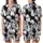 Cat Lovers' Illustrative Whimsical White Blue-Grey Black Tuxedo Cats Seamless All-Over Pattern on Black Satin Short-Sleeve Pajamas Set - 1
