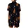 Cat Lovers' Whimsical Cosmic Night Sky Cats Seamless Pattern, Midnight Blue-Black with Golden Moons, White Stars, Black & Ginger Felines Satin Short-Sleeve Pajamas Set - 3