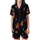 Cat Lovers' Whimsical Cosmic Night Sky Cats Seamless Pattern, Midnight Blue-Black with Golden Moons, White Stars, Black & Ginger Felines Satin Short-Sleeve Pajamas Set - 2