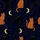 Cat Lovers' Whimsical Cosmic Night Sky Cats Seamless Pattern, Midnight Blue-Black with Golden Moons, White Stars, Black & Ginger Felines Satin Short-Sleeve Pajamas Set - 4