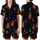 Cat Lovers' Whimsical Cosmic Night Sky Cats Seamless Pattern, Midnight Blue-Black with Golden Moons, White Stars, Black & Ginger Felines Satin Short-Sleeve Pajamas Set - 1