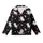 Cat Lovers' Whimsical Illustrative White & Grey Cats Starry Black Pattern, Pale Yellow Moons & Pastel Yarn Kid Satin Pajamas Set - 2