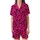 Expressive Individuals' Vibrant Magenta-Pink Dense Black Hearts Playful Graphic Pattern Satin Short-Sleeve Pajamas Set - 2