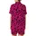 Expressive Individuals' Vibrant Magenta-Pink Dense Black Hearts Playful Graphic Pattern Satin Short-Sleeve Pajamas Set - 3